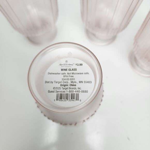 Hearth & Hand with Magnolia Set of 4 Plastic Pink Wine Goblets & 1 Tumbler NWT - Picture 4 of 11